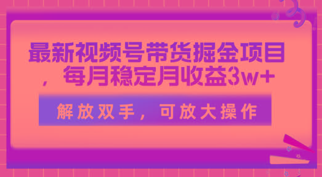 最新视频号带货掘金项目，每月稳定月收益3w+，解放双手，可放大操作-极速轻创