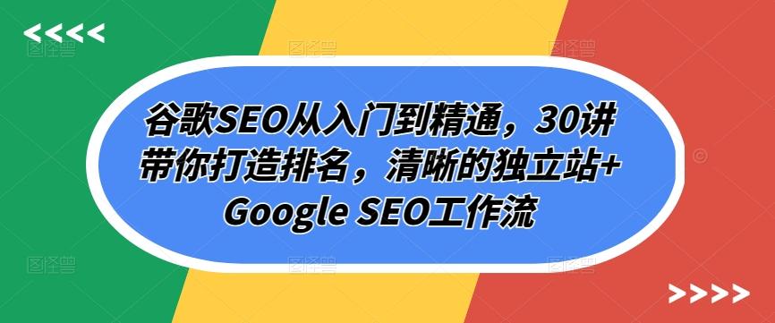 谷歌SEO从入门到精通，30讲带你打造排名，清晰的独立站+Google SEO工作流-极速轻创