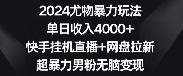 2024尤物暴力玩法，单日收入4000+，快手挂机直播+网盘拉新，超暴力男粉无脑变现【揭秘】-极速轻创
