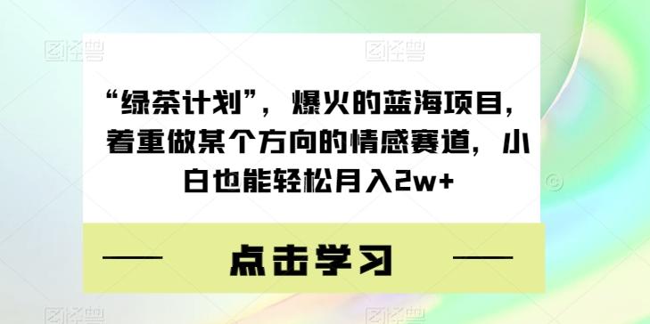 “绿茶计划”，爆火的蓝海项目，着重做某个方向的情感赛道，小白也能轻松月入2w+【揭秘】-极速轻创