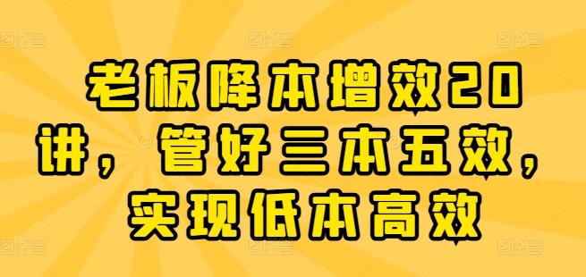 老板降本增效20讲，管好三本五效，实现低本高效-极速轻创