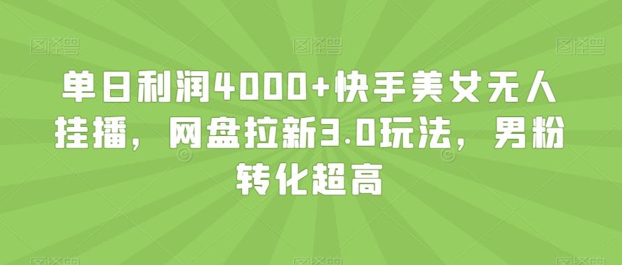 单日利润4000+快手美女无人挂播，网盘拉新3.0玩法，男粉转化超高【揭秘】-极速轻创