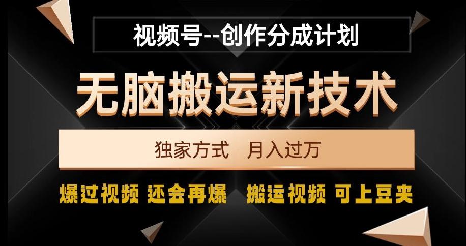 视频号无脑搬运新技术，破原创壕流量，独家方式，爆过视频，还会再爆【揭秘】-极速轻创