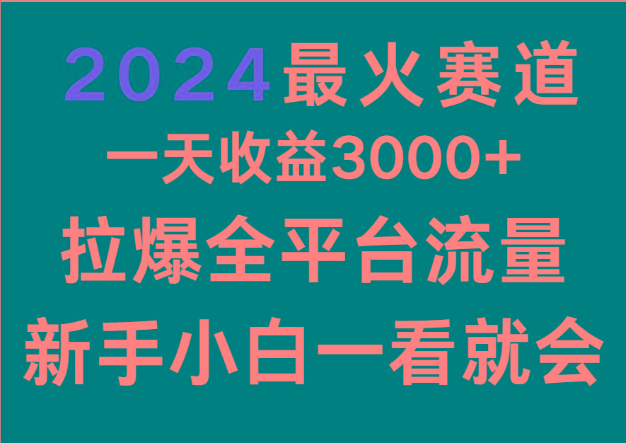 2024最火赛道，一天收一3000+.拉爆全平台流量，新手小白一看就会-极速轻创