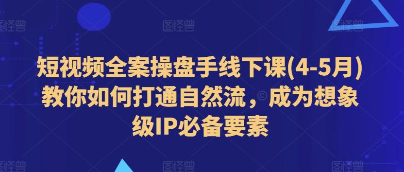 短视频全案操盘手线下课(4-5月)教你如何打通自然流，成为想象级IP必备要素-极速轻创