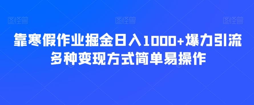 靠寒假作业掘金日入1000+爆力引流多种变现方式简单易操作-极速轻创