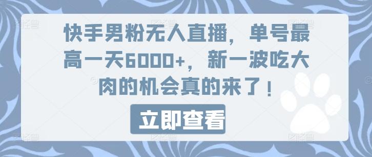 快手男粉无人直播，单号最高一天6000+，新一波吃大肉的机会真的来了-极速轻创