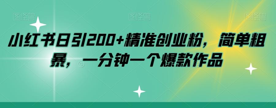 小红书日引200+精准创业粉，简单粗暴，一分钟一个爆款作品【揭秘】-极速轻创