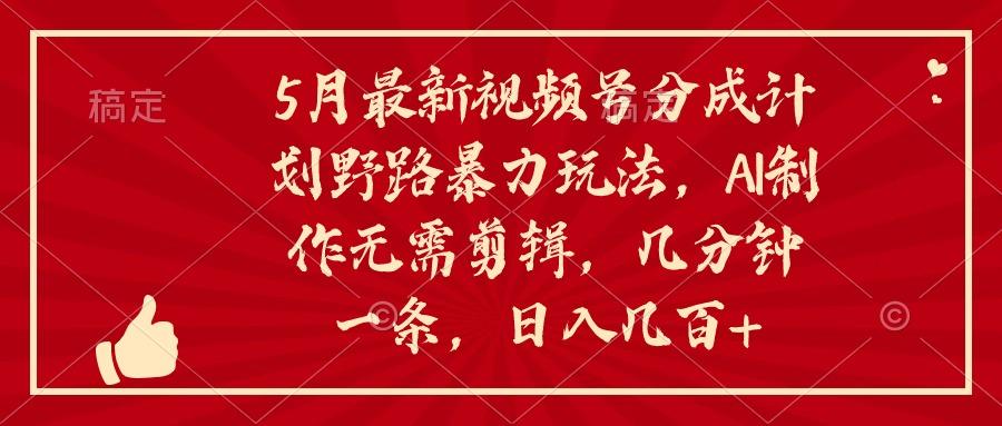 5月最新视频号分成计划野路暴力玩法，ai制作，无需剪辑。几分钟一条，…-极速轻创