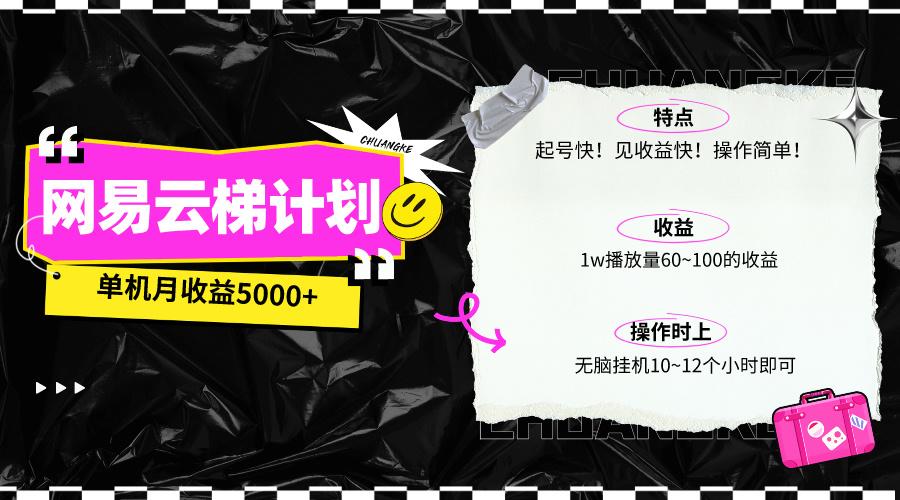 (10063期)最新网易云梯计划网页版，单机月收益5000+！可放大操作-极速轻创