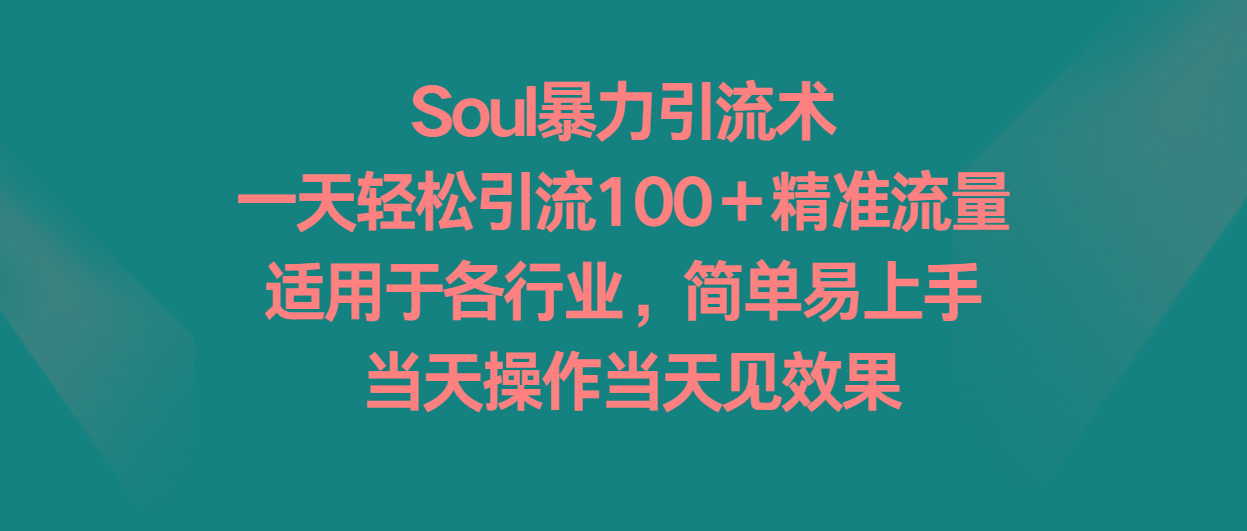 Soul暴力引流术，一天轻松引流100＋精准流量，适用于各行业，简单易上手！-极速轻创