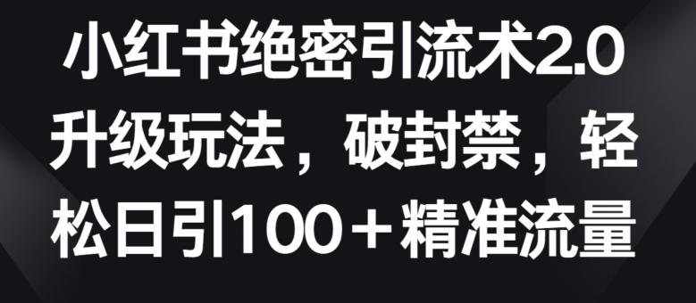 小红书绝密引流术2.0升级玩法，破封禁，轻松日引100+精准流量【揭秘】-极速轻创