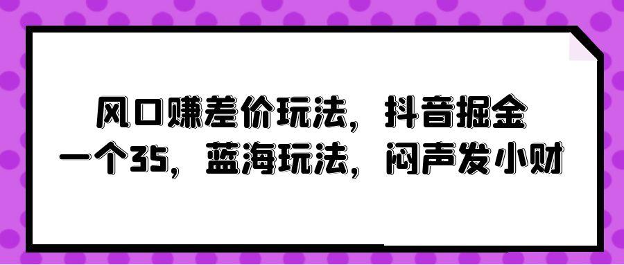 (10022期)风口赚差价玩法，抖音掘金，一个35，蓝海玩法，闷声发小财-极速轻创