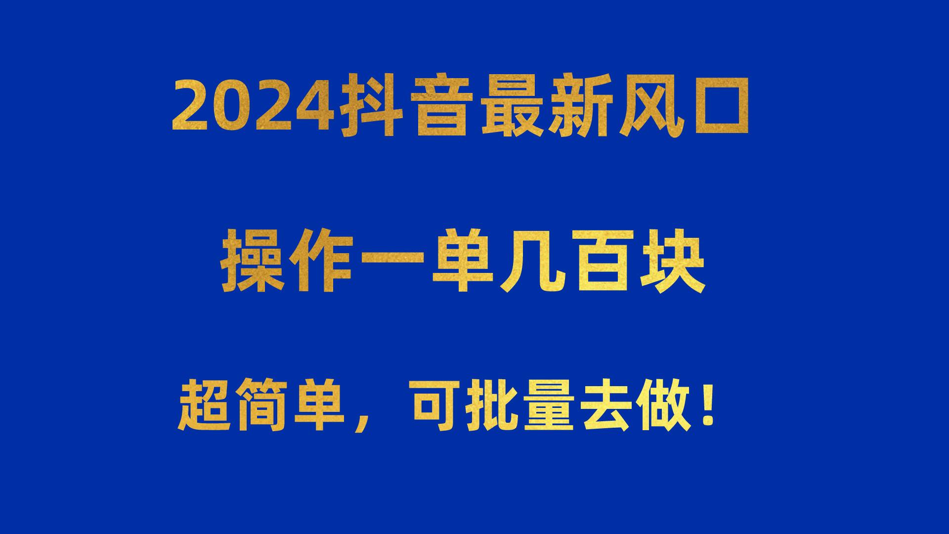 2024抖音最新风口！操作一单几百块！超简单，可批量去做！！！-极速轻创