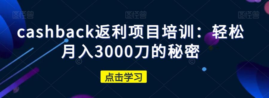 cashback返利项目培训：轻松月入3000刀的秘密-极速轻创