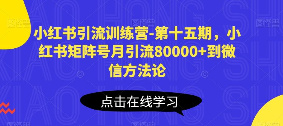 小红书引流训练营-第十五期，小红书矩阵号月引流80000+到微信方法论-极速轻创
