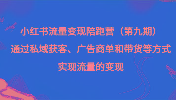 小红书流量变现陪跑营（第九期）通过私域获客、广告商单和带货等方式实现流量变现-极速轻创