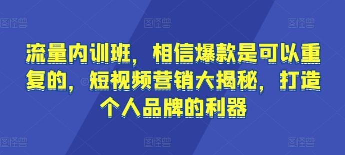 流量内训班，相信爆款是可以重复的，短视频营销大揭秘，打造个人品牌的利器-极速轻创