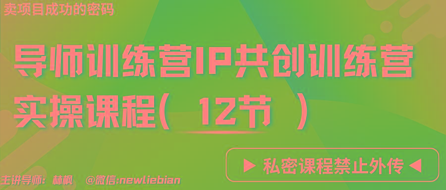 导师训练营3.0IP共创训练营私密实操课程(12节)-卖项目的密码成功秘诀-极速轻创