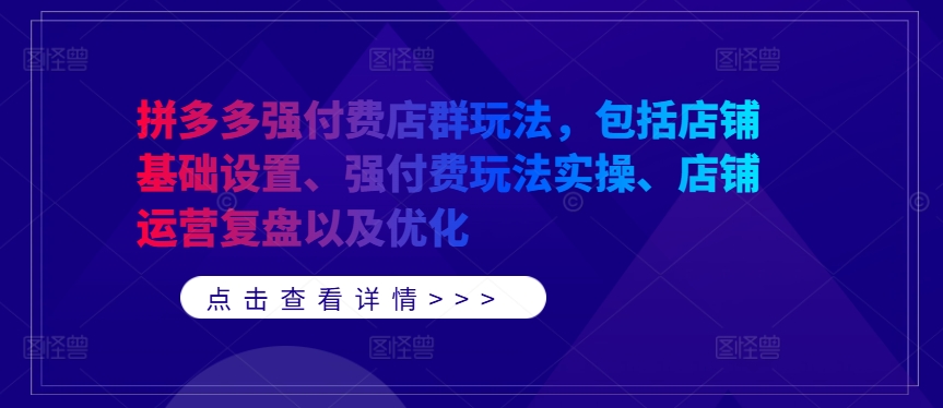 拼多多强付费店群玩法，包括店铺基础设置、强付费玩法实操、店铺运营复盘以及优化-极速轻创