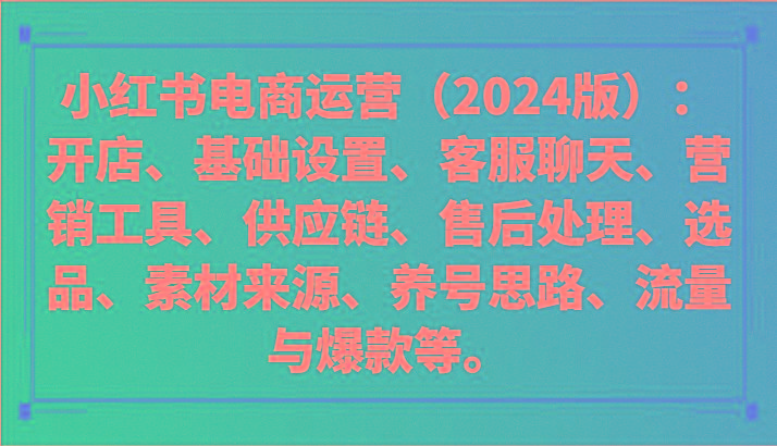 小红书电商运营(2024版)：开店、设置、供应链、选品、素材、养号、流量与爆款等-极速轻创