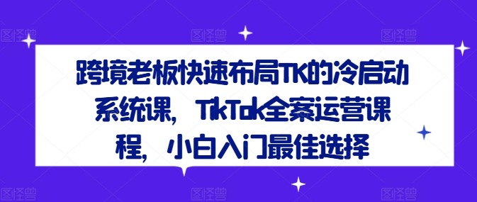 跨境老板快速布局TK的冷启动系统课，TikTok全案运营课程，小白入门最佳选择-极速轻创