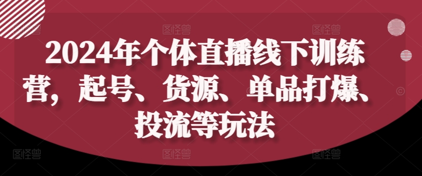 2024年个体直播训练营，起号、货源、单品打爆、投流等玩法-极速轻创