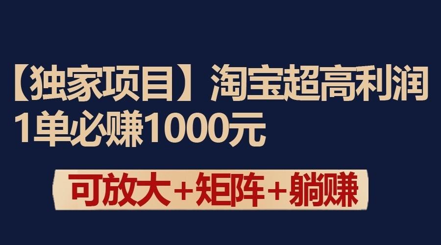 独家淘宝超高利润项目：1单必赚1000元，可放大可矩阵操作-极速轻创