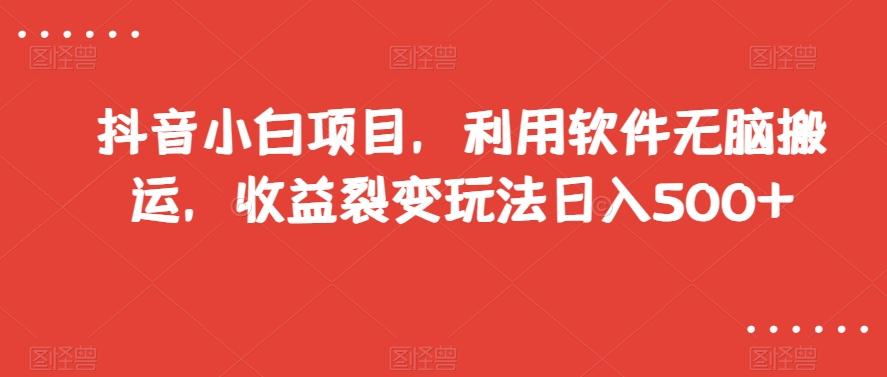 抖音小白项目，利用软件无脑搬运，收益裂变玩法日入500+【揭秘】-极速轻创