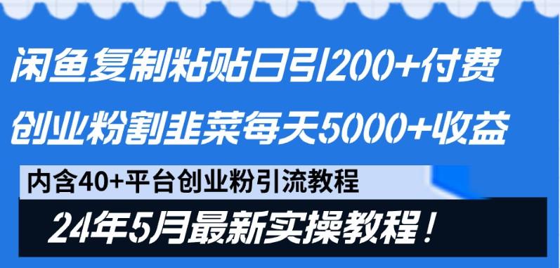 闲鱼复制粘贴日引200+付费创业粉，24年5月最新方法！割韭菜日稳定5000+收益-极速轻创