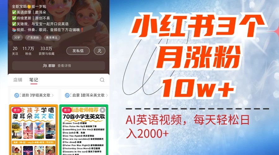 小红书三个月涨粉10W，AI英语视频0成本制作，每天轻松日入2000+-极速轻创