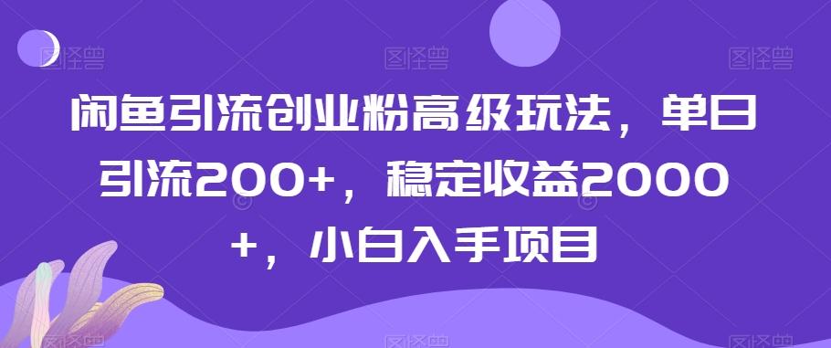闲鱼引流创业粉高级玩法，单日引流200+，稳定收益2000+，小白入手项目-极速轻创