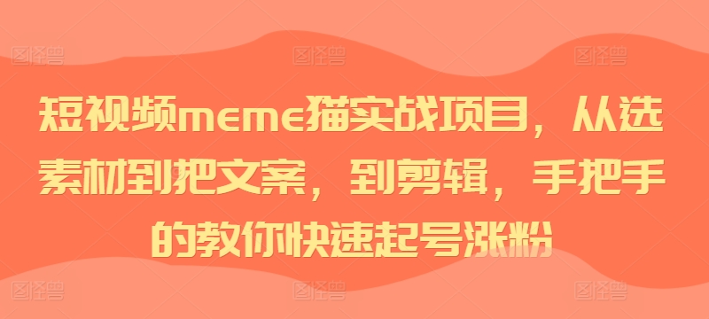 短视频meme猫实战项目，从选素材到把文案，到剪辑，手把手的教你快速起号涨粉-极速轻创