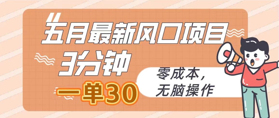 五月最新风口项目，3分钟一单30，零成本，无脑操作-极速轻创