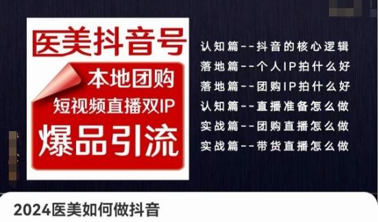 2024医美如何做抖音医美抖音号，本地团购、短视频直播双ip爆品引流，实操落地课-极速轻创