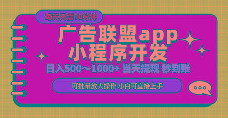 小程序开发 广告赚钱 日入500~1000+ 小白轻松上手！-极速轻创
