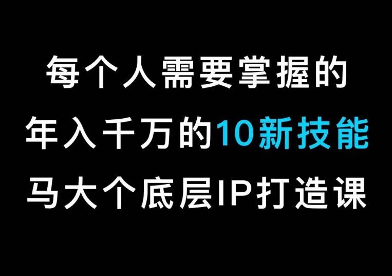 马大个的IP底层逻辑课，​每个人需要掌握的年入千万的10新技能，约会底层IP打造方法！-极速轻创