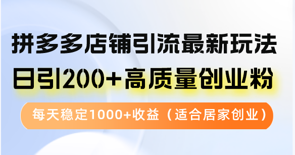拼多多店铺引流最新玩法，日引200+高质量创业粉，每天稳定1000+收益(...-极速轻创