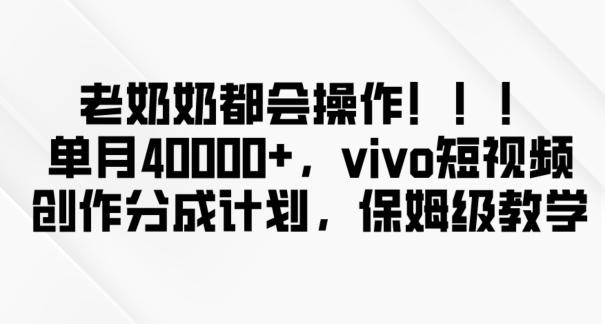 老奶奶都会操作，新平台无脑操作，单月40000+，vivo短视频创作分成计划【揭秘】-极速轻创