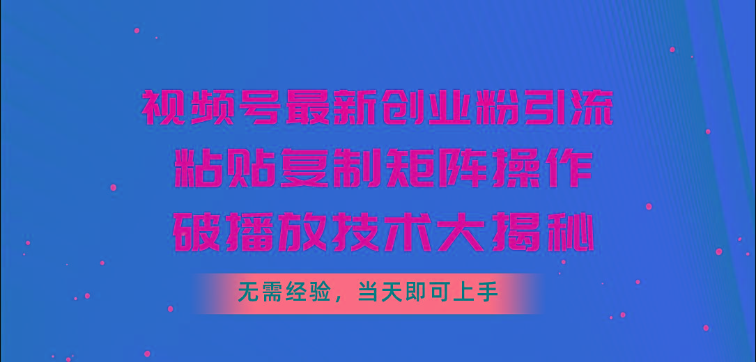 视频号最新创业粉引流，粘贴复制矩阵操作，破播放技术大揭秘，无需经验…-极速轻创