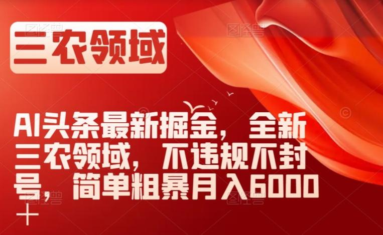 AI头条最新掘金，全新三农领域，不违规不封号，简单粗暴月入6000＋【揭秘】-极速轻创