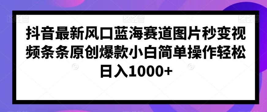 抖音最新风口蓝海赛道图片秒变视频条条原创爆款小白简单操作轻松日入1000+-极速轻创