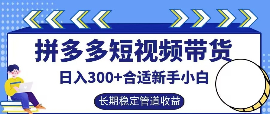 拼多多短视频带货日入300+有长期稳定被动收益，合适新手小白【揭秘】-极速轻创