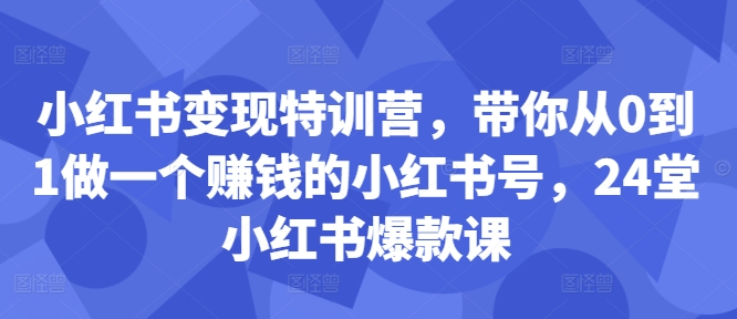 小红书变现特训营，带你从0到1做一个赚钱的小红书号，24堂小红书爆款课-极速轻创