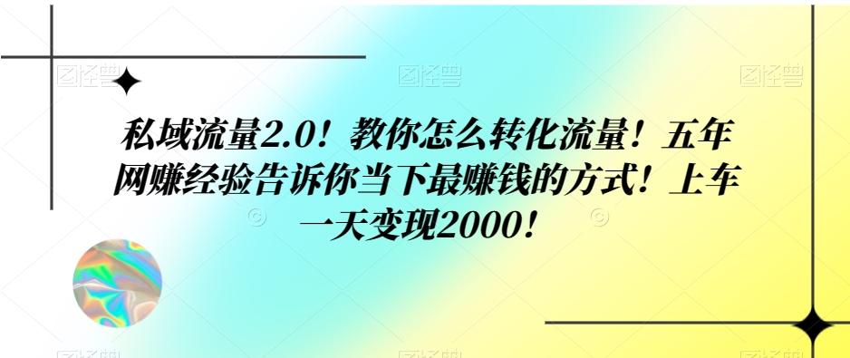 私域流量2.0！教你怎么转化流量！五年网赚经验告诉你当下最赚钱的方式！上车一天变现2000！-极速轻创