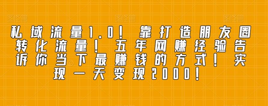 私域流量1.0！靠打造朋友圈转化流量！五年网赚经验告诉你当下最赚钱的方式！实现一天变现2000！-极速轻创