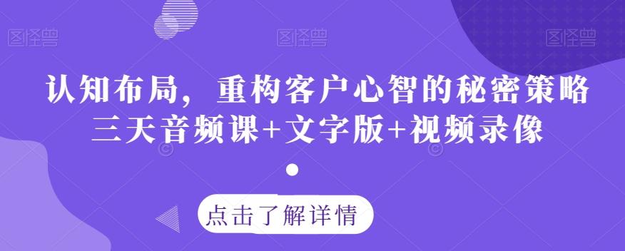 认知布局，重构客户心智的秘密策略三天音频课+文字版+视频录像-极速轻创