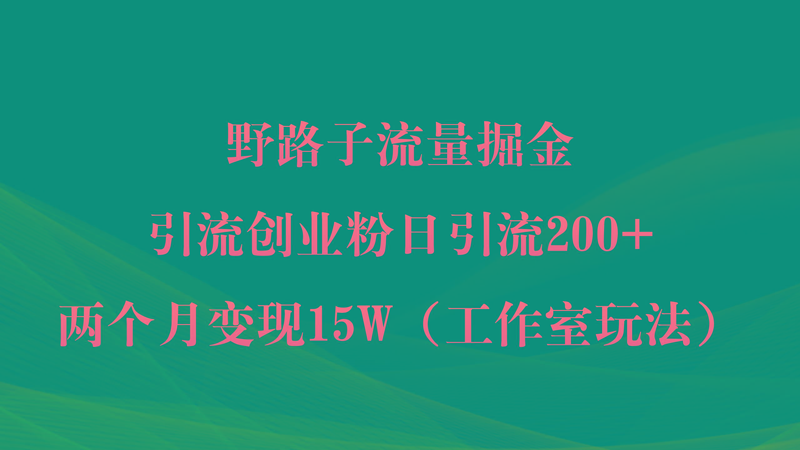 (9513期)野路子流量掘金，引流创业粉日引流200+，两个月变现15W(工作室玩法))-极速轻创