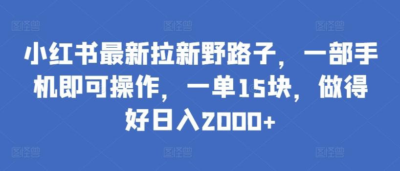 小红书最新拉新野路子，一部手机即可操作，一单15块，做得好日入2000+【揭秘】-极速轻创