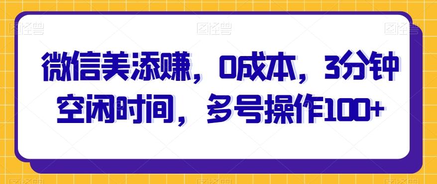 微信美添赚，0成本，3分钟空闲时间，多号操作100+-极速轻创